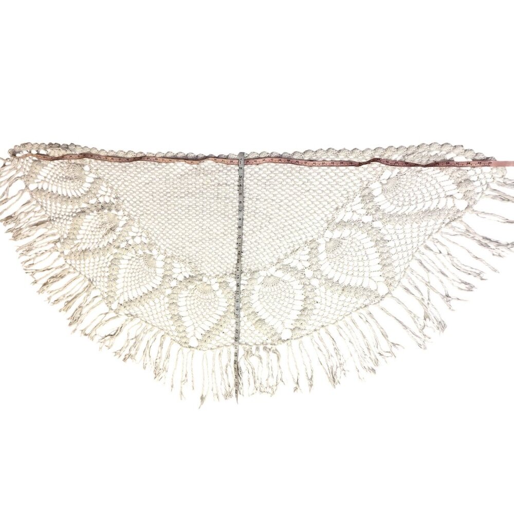 Vintage Pineapple Crochet Shawl Fringe Wrap Ivory Boho Festival One Size - Picture 8 of 16